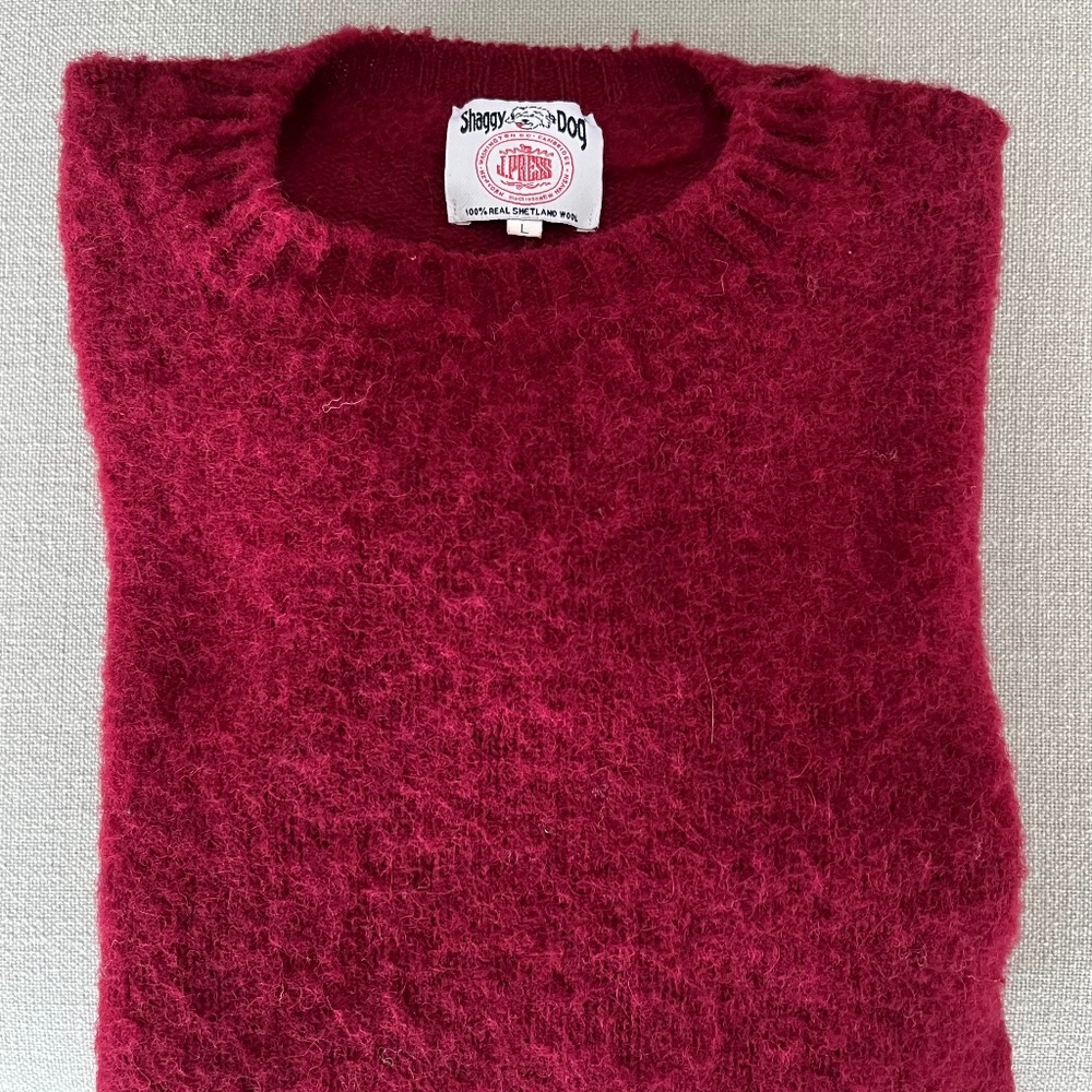 J Press Shaggy Dog sweater in red, large, lightly worn.